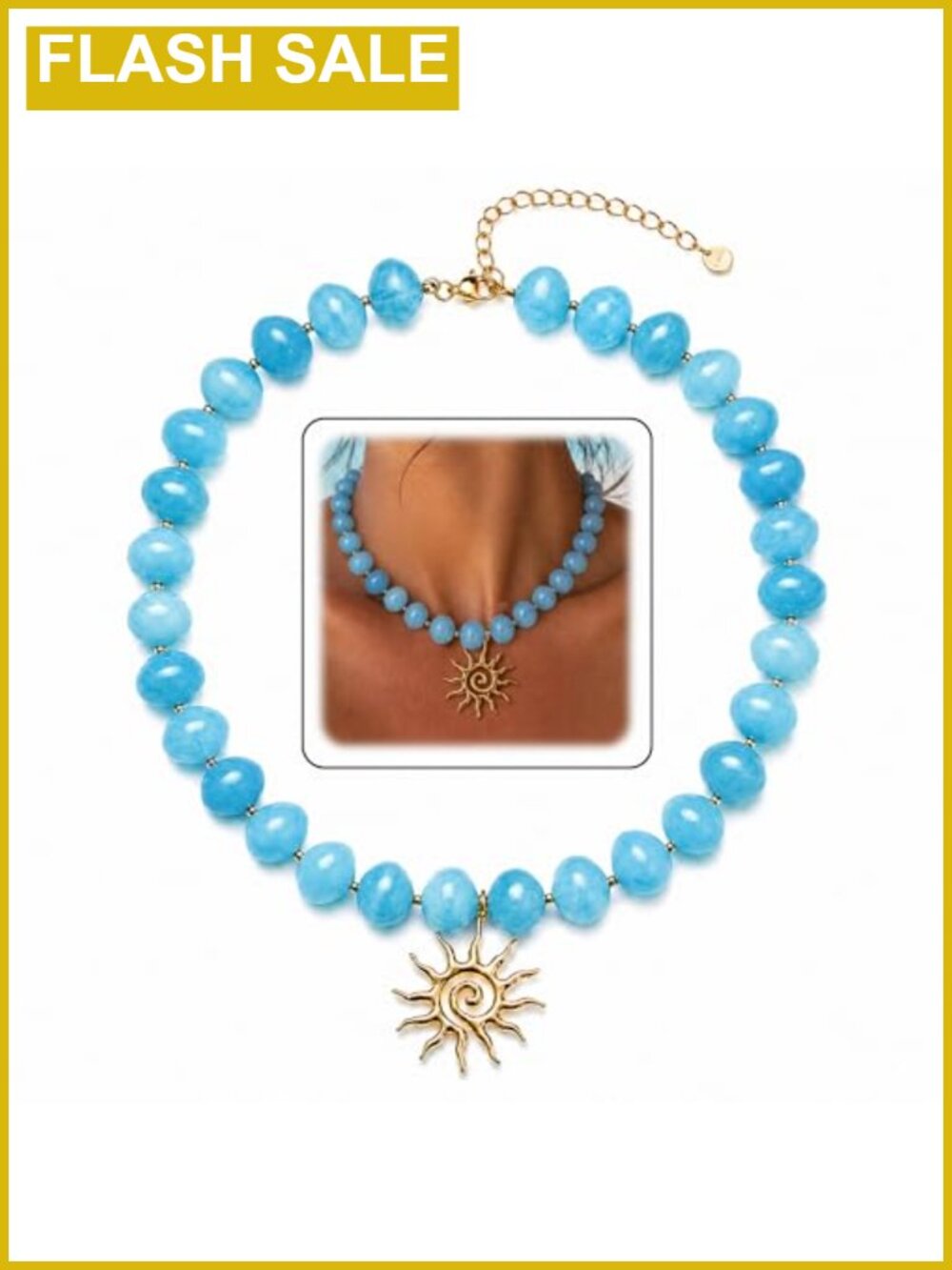 Chunky Beaded Necklace for Women Sun Pendant Boho Statement Necklace